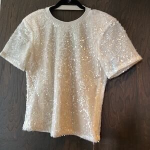Grey Lab Sequin Short Sleeve Top Size Medium
